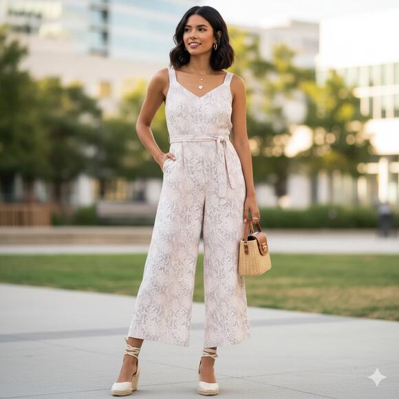 LOFT Pants - Loft Snake Print Cropped Wide Leg Jumpsuit